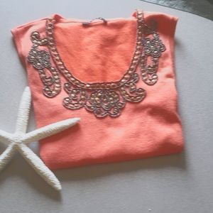 Cyrus Orange beaded embellished Tank Top